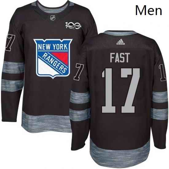 Mens Adidas New York Rangers 17 Jesper Fast Authentic Black 1917 2017 100th Anniversary NHL Jersey